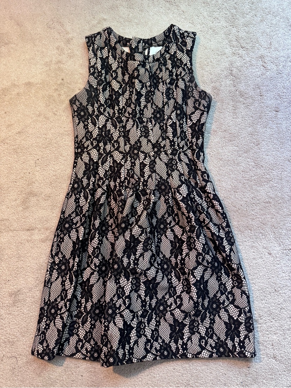 HD in Paris Black Lace Midi Dress with Nude Underlay